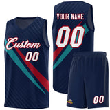 Custom Navy Diagonal Pinstripe Pattern Color Block Sports Uniform Basketball Jersey