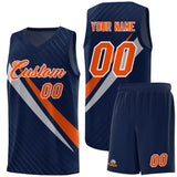 Custom Navy Diagonal Pinstripe Pattern Color Block Sports Uniform Basketball Jersey