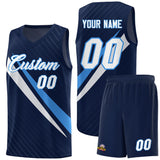 Custom Navy Diagonal Pinstripe Pattern Color Block Sports Uniform Basketball Jersey