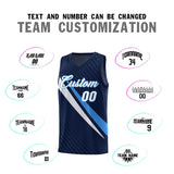 Custom Navy Diagonal Pinstripe Pattern Color Block Sports Uniform Basketball Jersey