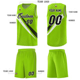 Custom Neon Green Diagonal Pinstripe Pattern Color Block Sports Uniform Basketball Jersey