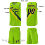 Custom Neon Green Diagonal Pinstripe Pattern Color Block Sports Uniform Basketball Jersey