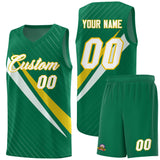Custom Kelly Green Diagonal Pinstripe Pattern Color Block Sports Uniform Basketball Jersey