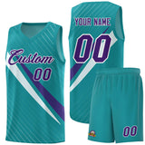 Custom Aqua Diagonal Pinstripe Pattern Color Block Sports Uniform Basketball Jersey