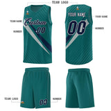 Custom Aqua Diagonal Pinstripe Pattern Color Block Sports Uniform Basketball Jersey