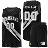 Custom Black Diagonal Pinstripe Pattern Color Block Sports Uniform Basketball Jersey