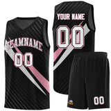 Custom Black Diagonal Pinstripe Pattern Color Block Sports Uniform Basketball Jersey