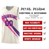 Custom Cream Diagonal Pinstripe Pattern Color Block Sports Uniform Basketball Jersey