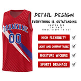 Custom Red Diagonal Pinstripe Pattern Color Block Sports Uniform Basketball Jersey