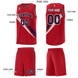 Custom Red Diagonal Pinstripe Pattern Color Block Sports Uniform Basketball Jersey
