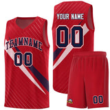 Custom Red Diagonal Pinstripe Pattern Color Block Sports Uniform Basketball Jersey
