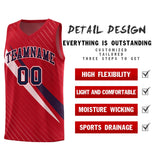 Custom Red Diagonal Pinstripe Pattern Color Block Sports Uniform Basketball Jersey