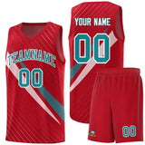 Custom Red Diagonal Pinstripe Pattern Color Block Sports Uniform Basketball Jersey