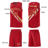 Custom Red Diagonal Pinstripe Pattern Color Block Sports Uniform Basketball Jersey