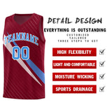 Custom Crimson Diagonal Pinstripe Pattern Color Block Sports Uniform Basketball Jersey