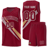 Custom Crimson Diagonal Pinstripe Pattern Color Block Sports Uniform Basketball Jersey