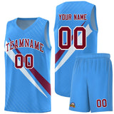 Custom Light Blue Diagonal Pinstripe Pattern Color Block Sports Uniform Basketball Jersey