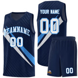 Custom Navy Diagonal Pinstripe Pattern Color Block Sports Uniform Basketball Jersey