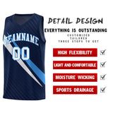 Custom Navy Diagonal Pinstripe Pattern Color Block Sports Uniform Basketball Jersey