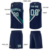 Custom Navy Diagonal Pinstripe Pattern Color Block Sports Uniform Basketball Jersey