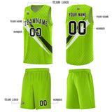 Custom Neon Green Diagonal Pinstripe Pattern Color Block Sports Uniform Basketball Jersey
