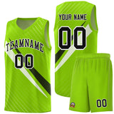 Custom Neon Green Diagonal Pinstripe Pattern Color Block Sports Uniform Basketball Jersey