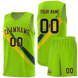 Custom Neon Green Diagonal Pinstripe Pattern Color Block Sports Uniform Basketball Jersey