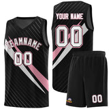 Custom Black Diagonal Pinstripe Pattern Color Block Sports Uniform Basketball Jersey