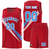 Custom Red Diagonal Pinstripe Pattern Color Block Sports Uniform Basketball Jersey