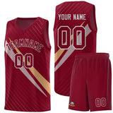 Custom Crimson Diagonal Pinstripe Pattern Color Block Sports Uniform Basketball Jersey