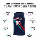 Custom Navy Diagonal Pinstripe Pattern Color Block Sports Uniform Basketball Jersey