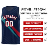 Custom Navy Diagonal Pinstripe Pattern Color Block Sports Uniform Basketball Jersey