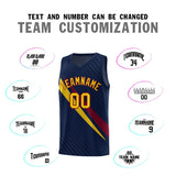 Custom Navy Diagonal Pinstripe Pattern Color Block Sports Uniform Basketball Jersey