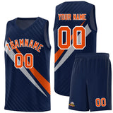 Custom Navy Diagonal Pinstripe Pattern Color Block Sports Uniform Basketball Jersey