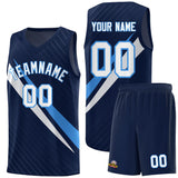 Custom Navy Diagonal Pinstripe Pattern Color Block Sports Uniform Basketball Jersey