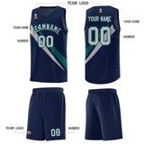 Custom Navy Diagonal Pinstripe Pattern Color Block Sports Uniform Basketball Jersey