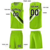 Custom Neon Green Diagonal Pinstripe Pattern Color Block Sports Uniform Basketball Jersey