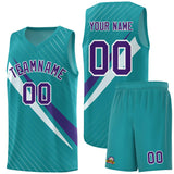 Custom Aqua Diagonal Pinstripe Pattern Color Block Sports Uniform Basketball Jersey