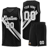 Custom Black Diagonal Pinstripe Pattern Color Block Sports Uniform Basketball Jersey