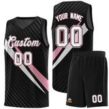 Custom Black Diagonal Pinstripe Pattern Color Block Sports Uniform Basketball Jersey