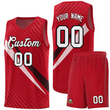 Custom Red Diagonal Pinstripe Pattern Color Block Sports Uniform Basketball Jersey