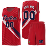 Custom Red Diagonal Pinstripe Pattern Color Block Sports Uniform Basketball Jersey