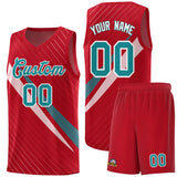 Custom Red Diagonal Pinstripe Pattern Color Block Sports Uniform Basketball Jersey