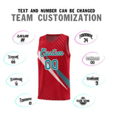 Custom Red Diagonal Pinstripe Pattern Color Block Sports Uniform Basketball Jersey