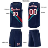 Custom Navy Diagonal Pinstripe Pattern Color Block Sports Uniform Basketball Jersey