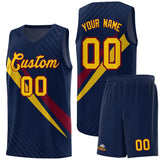 Custom Navy Diagonal Pinstripe Pattern Color Block Sports Uniform Basketball Jersey