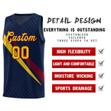 Custom Navy Diagonal Pinstripe Pattern Color Block Sports Uniform Basketball Jersey