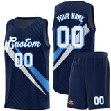 Custom Navy Diagonal Pinstripe Pattern Color Block Sports Uniform Basketball Jersey