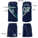 Custom Navy Diagonal Pinstripe Pattern Color Block Sports Uniform Basketball Jersey