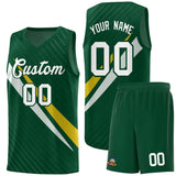 Custom Hunter Green Diagonal Pinstripe Pattern Color Block Sports Uniform Basketball Jersey